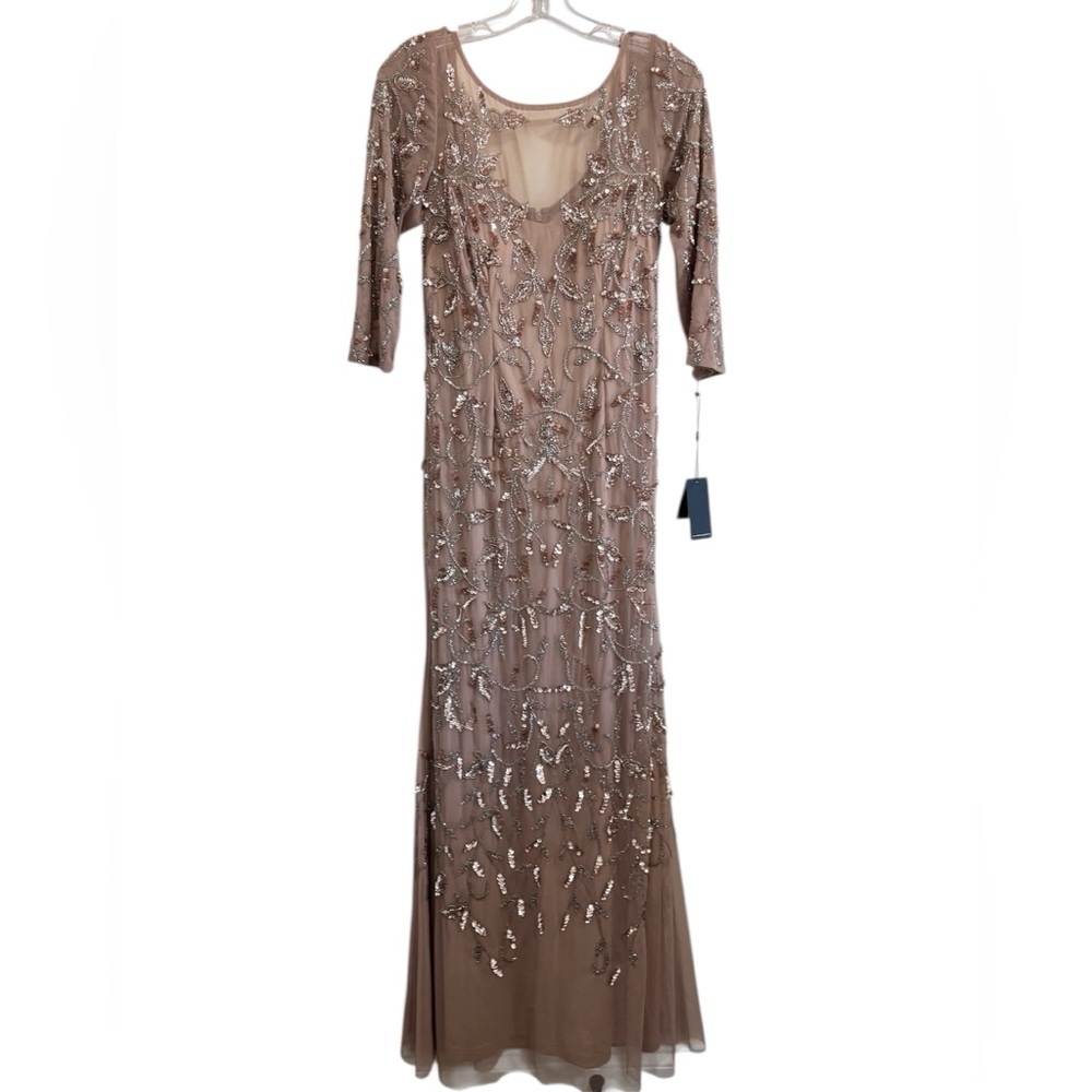 Adrianna Papell Sequin 1/3 sleeve Gown in deep rose gold